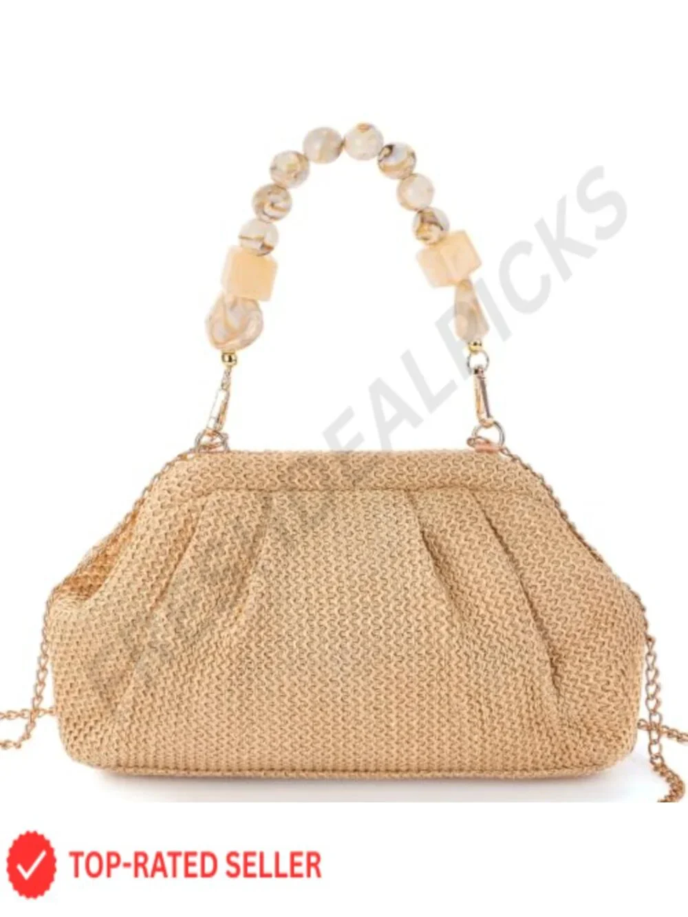 Woven Straw Clutch Purse for Women, Boho Beach Bag with Detachable Chain Straps
